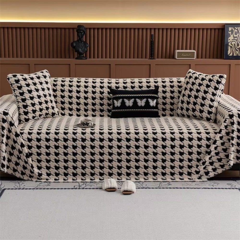 Houndstooth Plush Microfiber Sofa Cover
