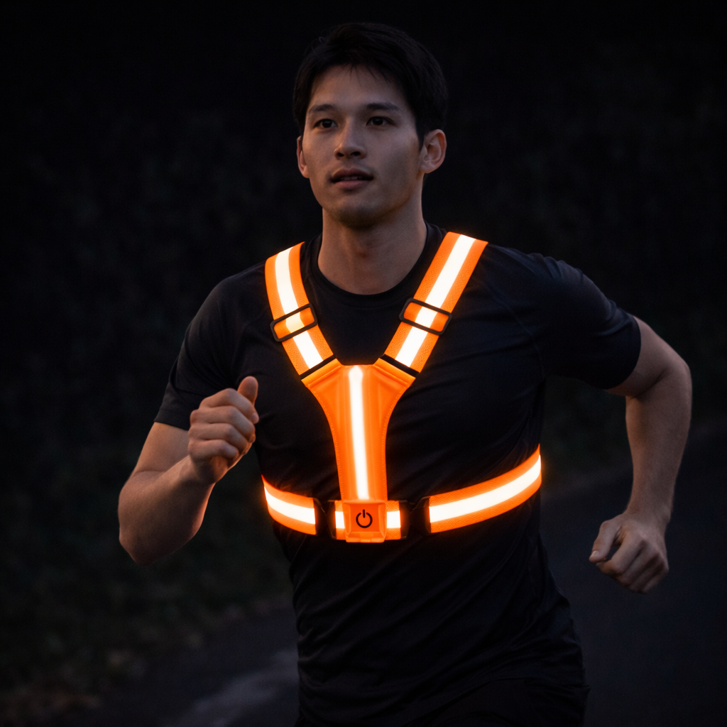 LED Reflective Running Vest with Rechargeable Battery and Adjustable Fit