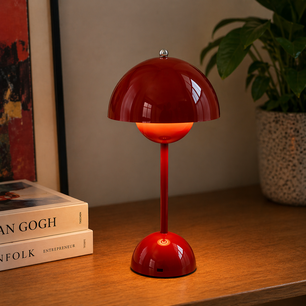 USB Rechargeable Touch Control Table Lamp with Dimmable Dome Shade