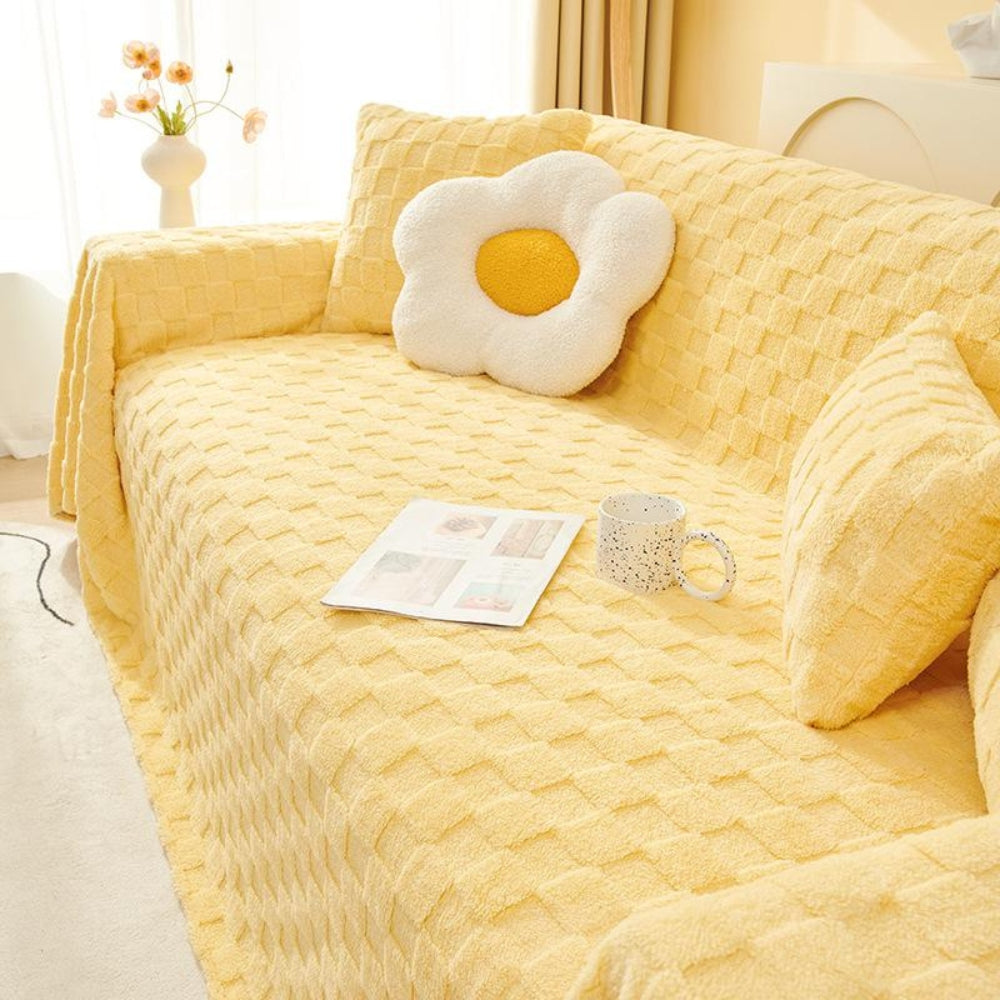 Checkered Plush Velvet Sofa Cover for Living Room