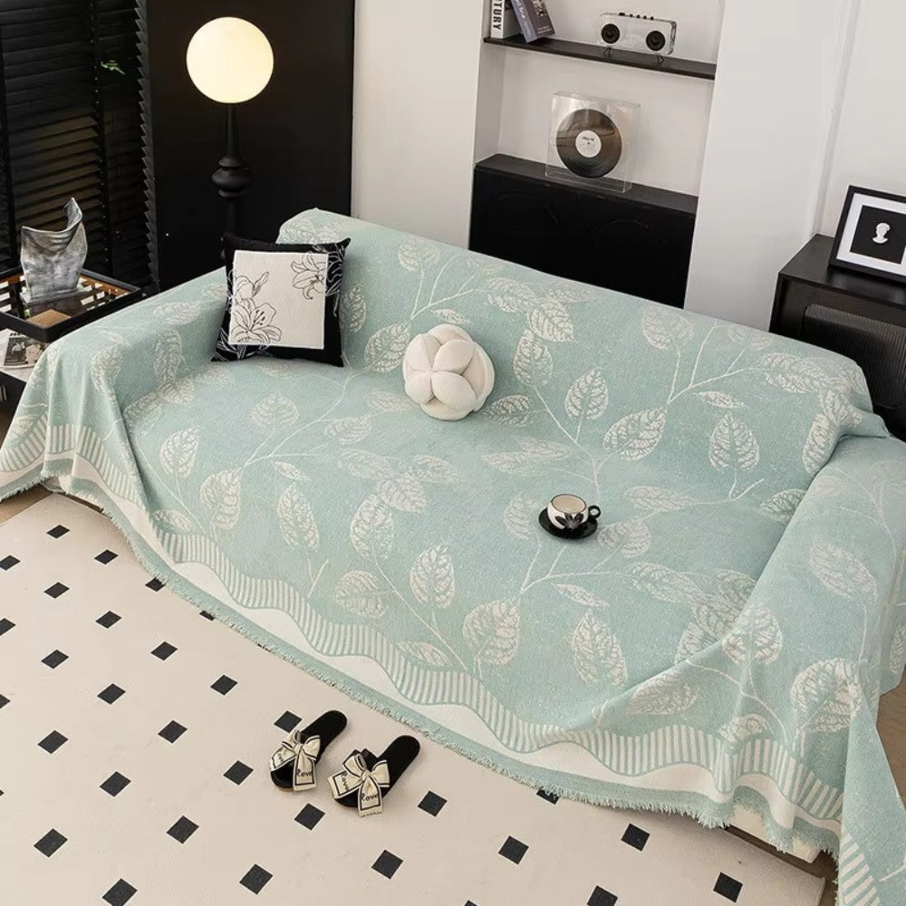 Chenille Leaf Sofa Cover - Machine Washable, Anti-Slip Design