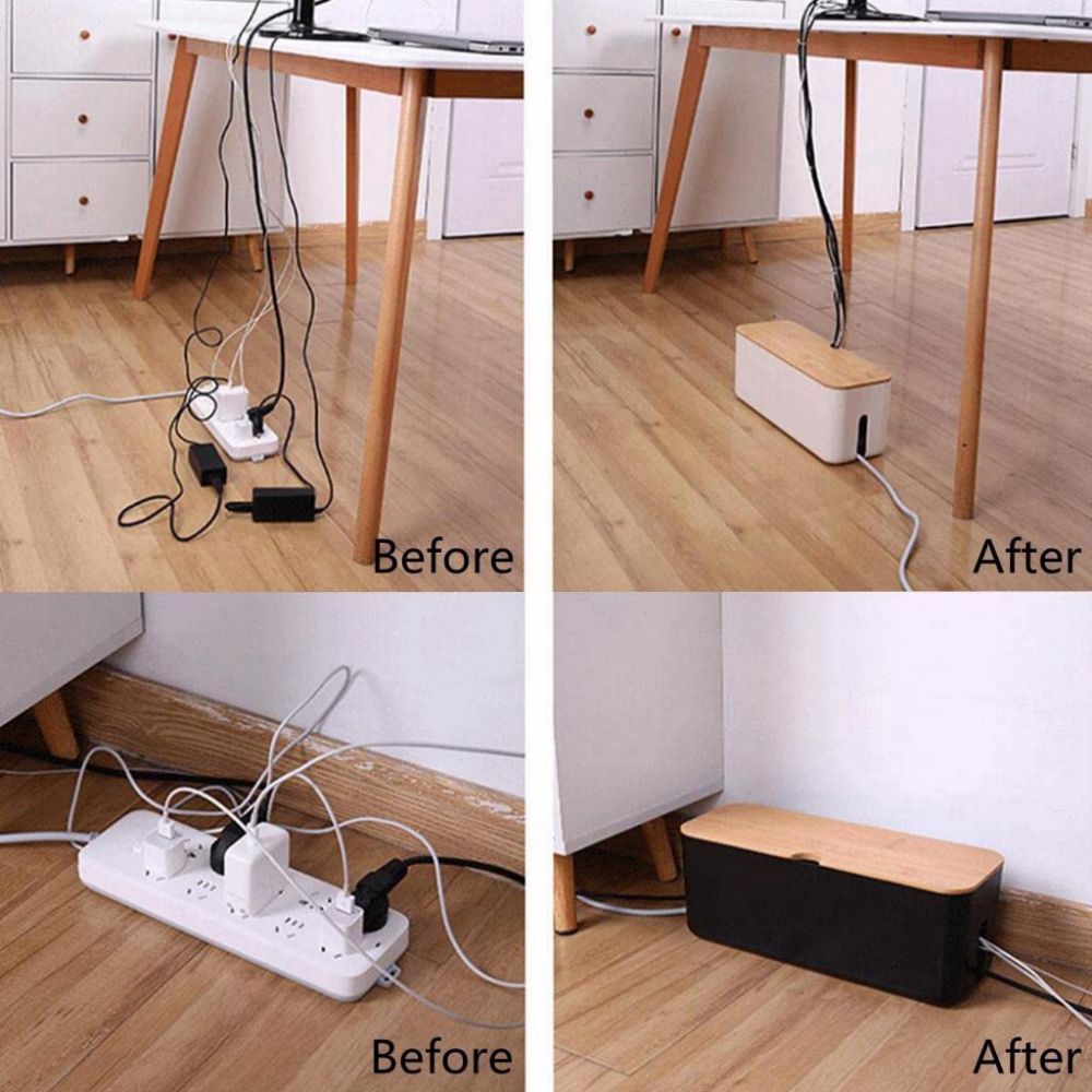 Bamboo Cable Organizer Box with Ventilated Base