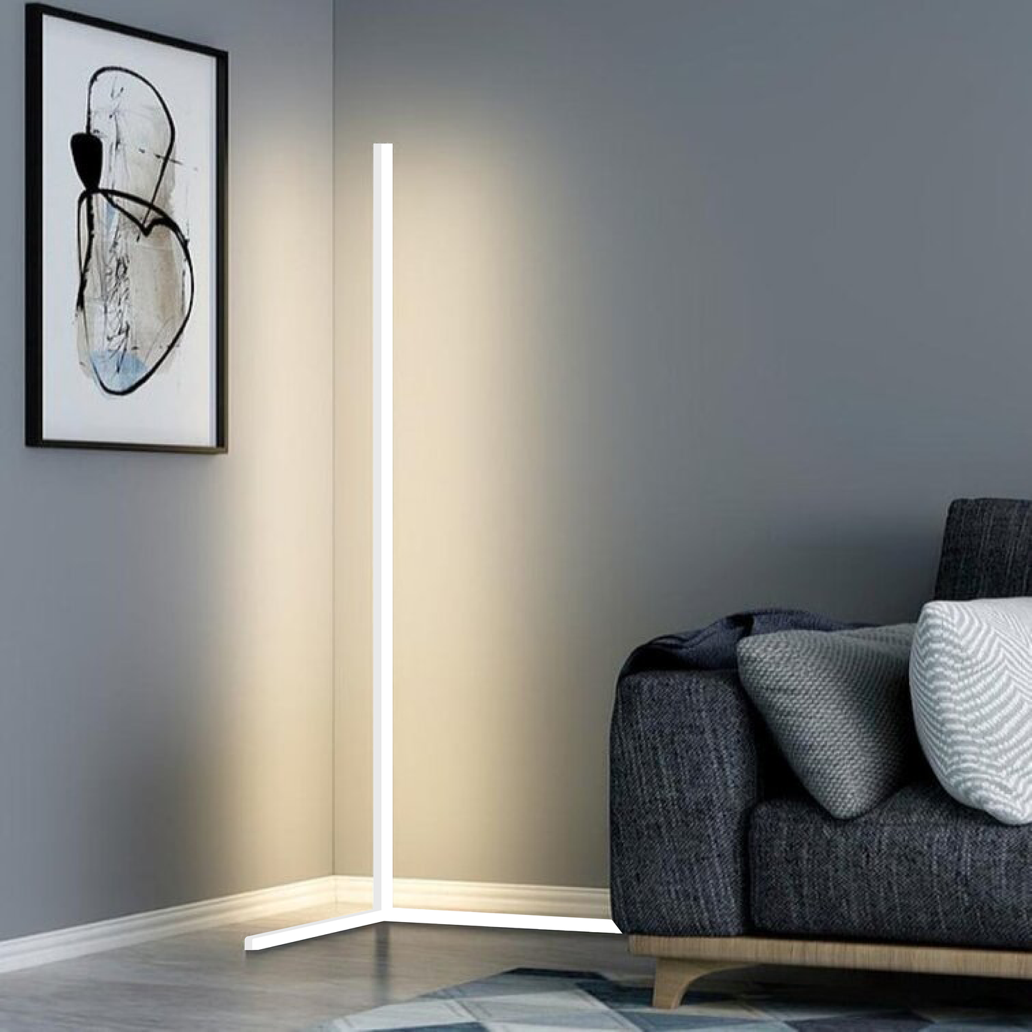 Corner Floor Lamp with Integrated LED Lighting - Black or White