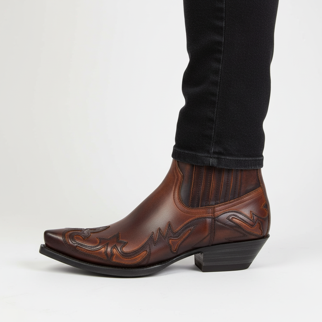 High-Quality Leather Cowboy Boots with Exclusive Embroidery
