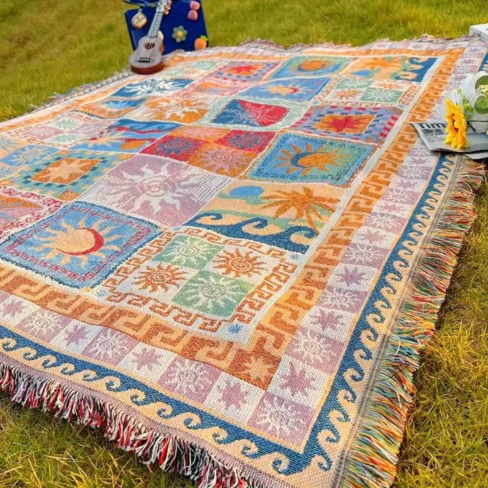 Cozy Microfiber Outdoor Picnic Blanket with Fringes