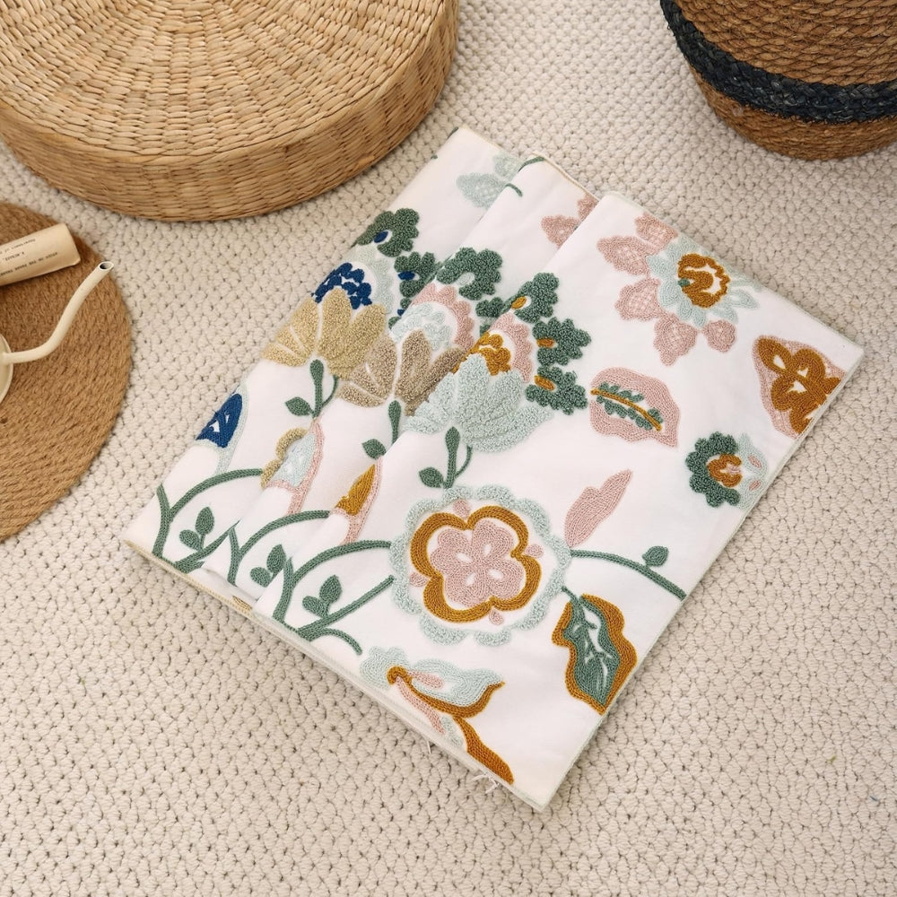 Floral Embroidered Tufted Cushion Cover 18x18