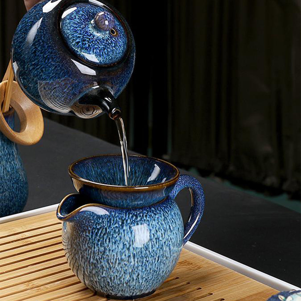 Tenmoku Tianmu Jian Zhan Electric Tea Set with Wooden Tray