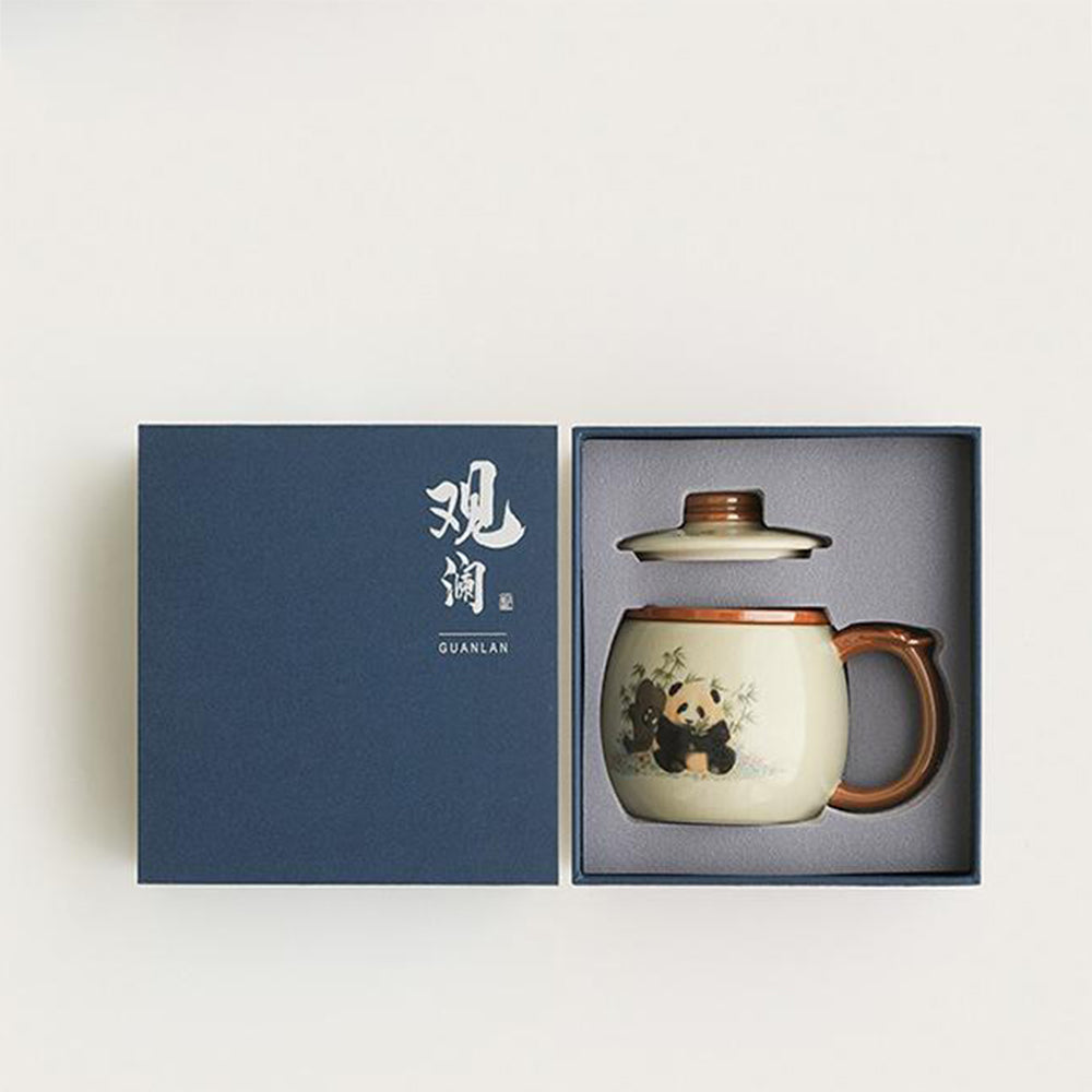 Ruyao Panda Ceramic Tea Cup with Infuser and Lid