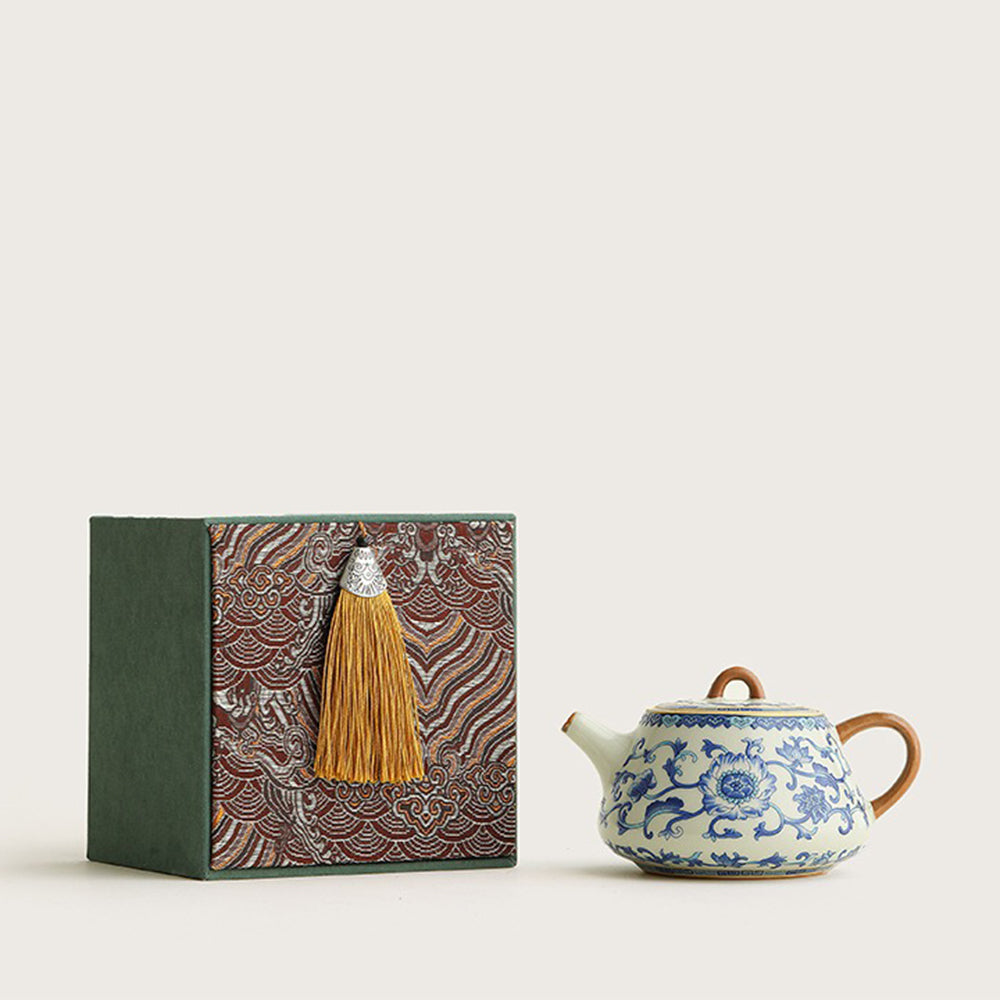 Blue and White Ruyao Shi Piao Teapot with Gift Box