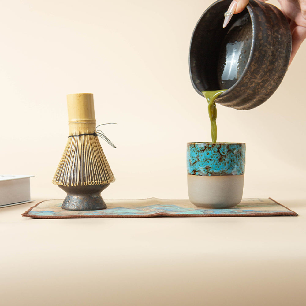 Rustic Ceramic Matcha Tea Set with Bamboo Whisk