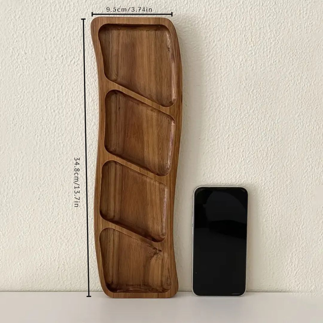 Natural Wood Appetizer Serving Tray with 3 or 4 Compartments
