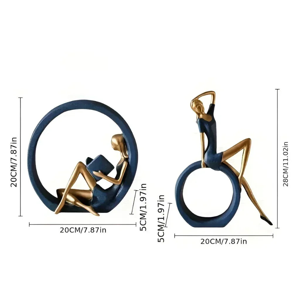Abstract Resin Women Sculptures in Circle Shape for Modern Home Decor