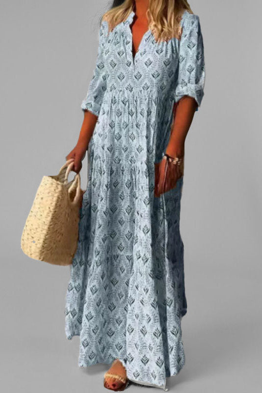 Elegant Flowing Maxi Dress in Lightweight Linen Blend
