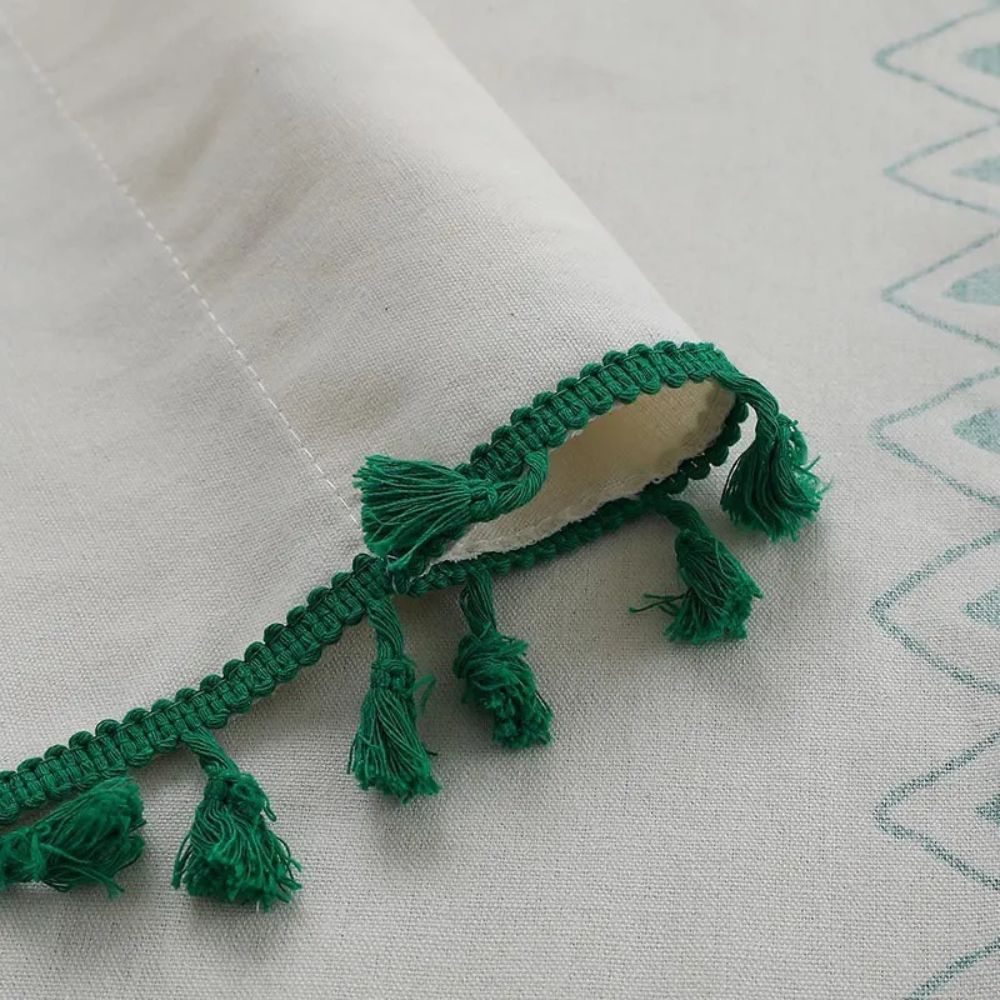 Boho Green Stripe Tassel Curtain