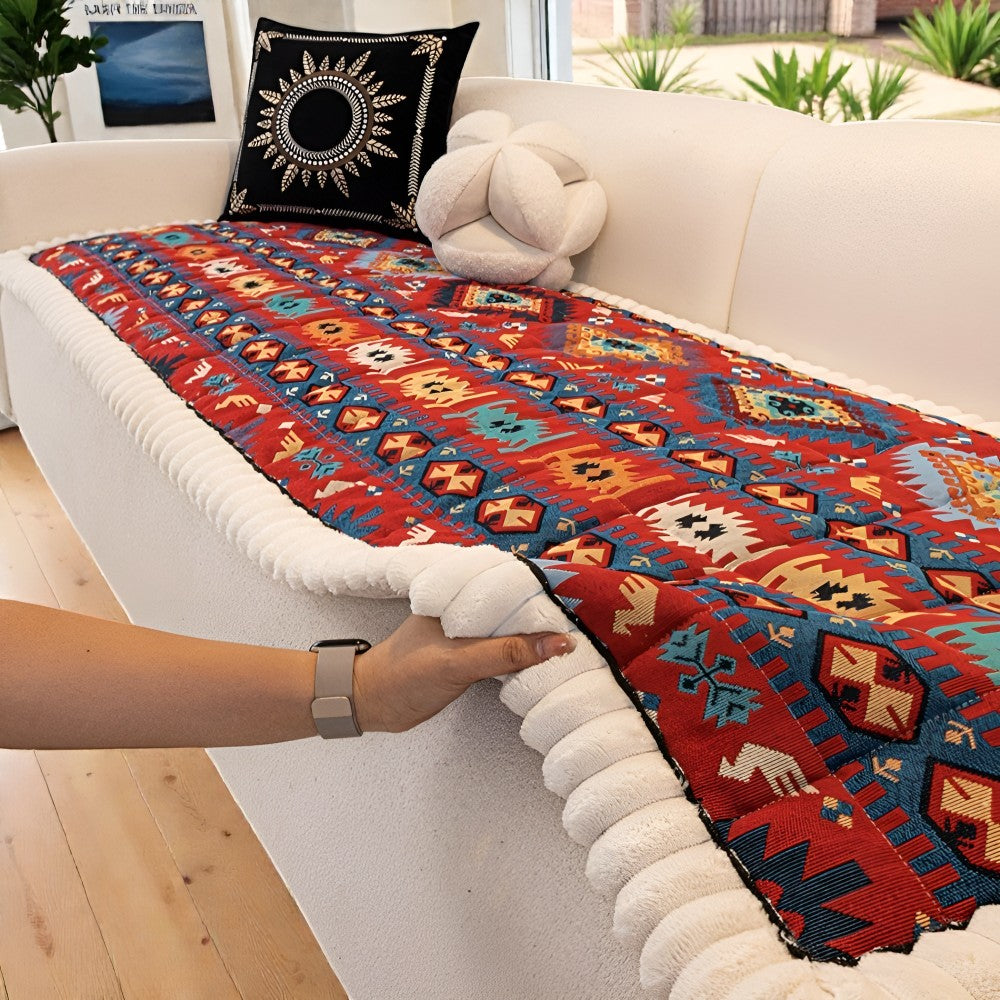 Quilted Ethnic Pattern Non-Slip Couch Cover