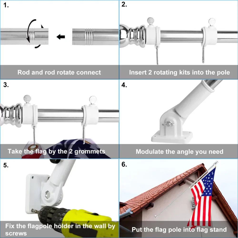 6ft Stainless Steel Wall Mounted Flagpole Kit