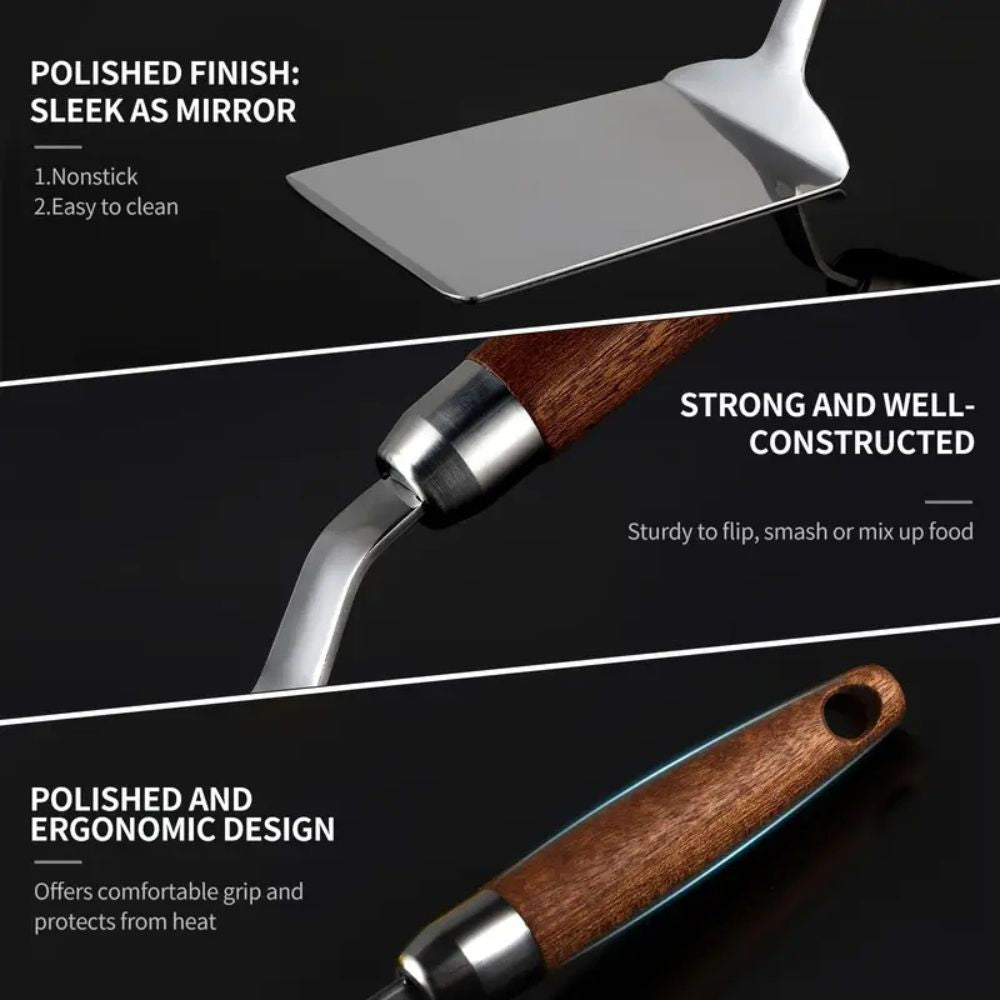 Stainless Steel Spatula with Wooden Handle for Flipping and Serving