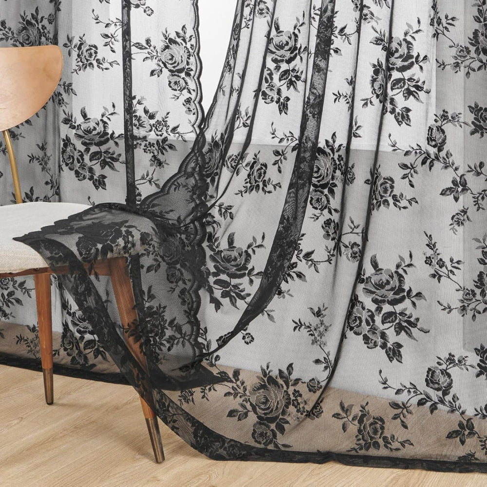 Floral Lace Sheer Curtains with Rod Pocket Top