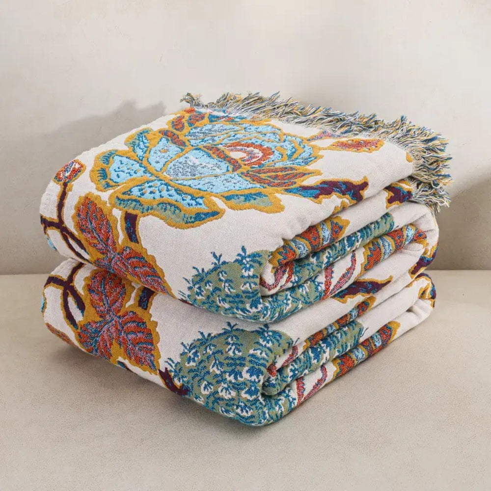 Reversible Floral Cotton Throw Blanket