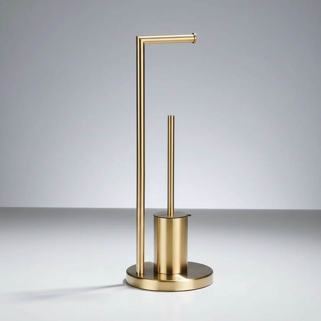 Wall-Mounted Toilet Paper Holder with Integrated Brush