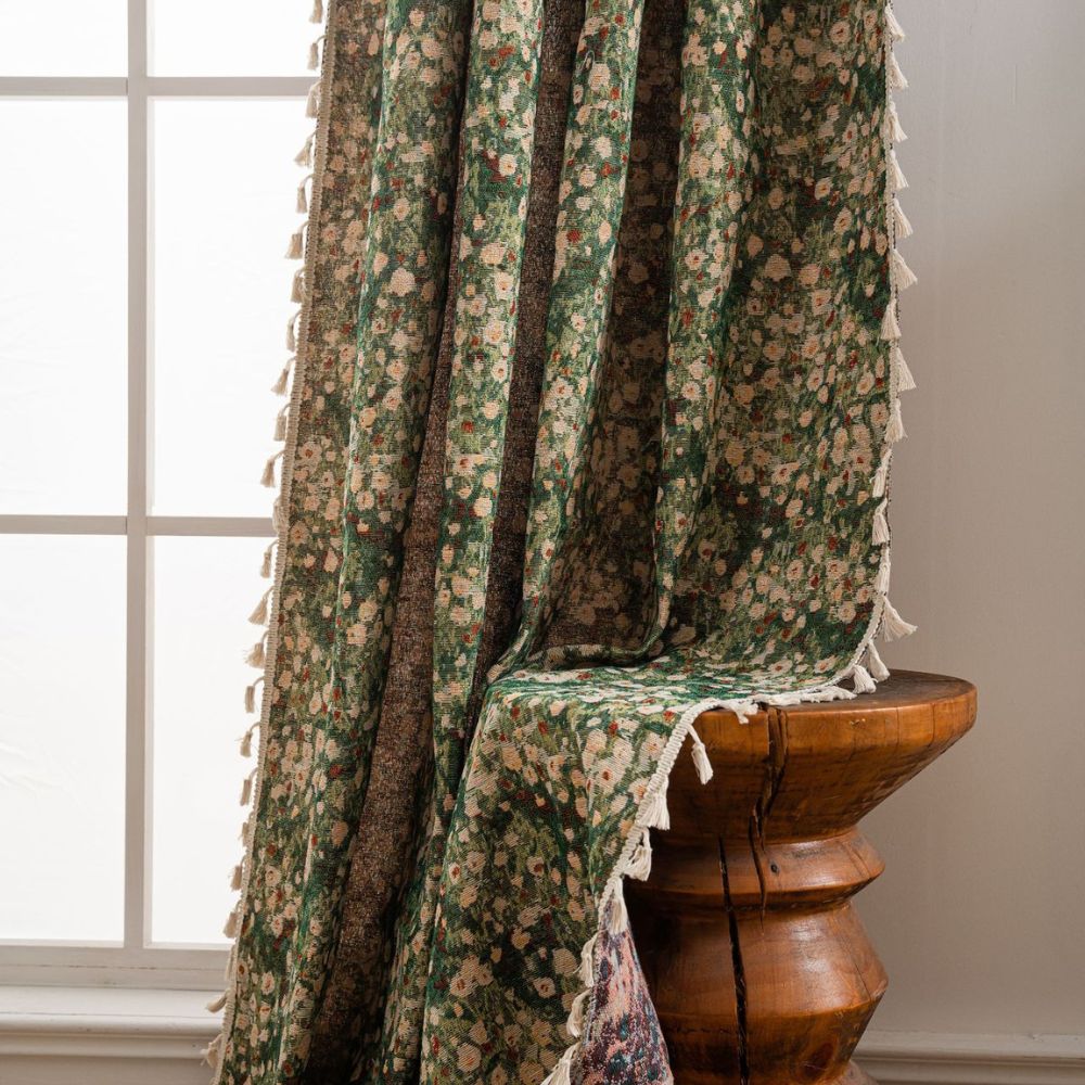 French Floral Tapestry Curtain in Microfiber Blend
