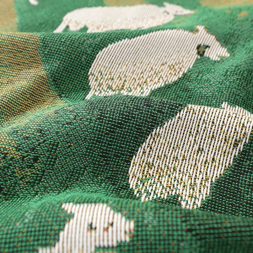 Woven Sheep Throw Blanket with Tassel Trim