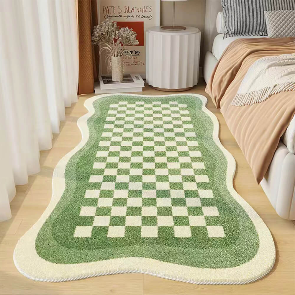 Faux Cashmere Checkerboard Nightstand Rug Irregular Shape