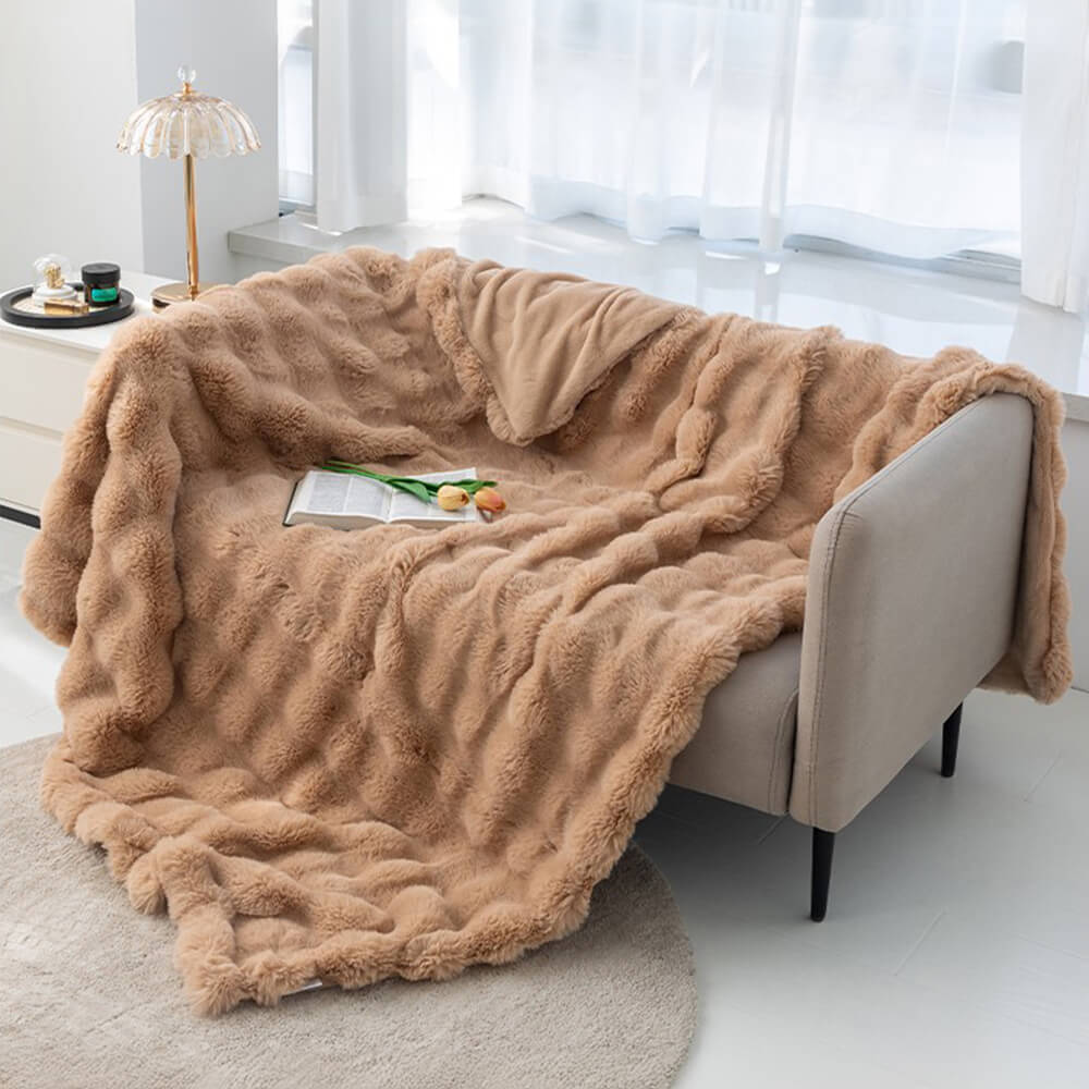 Premium Double Layer Thick Faux Rabbit Fur Blanket