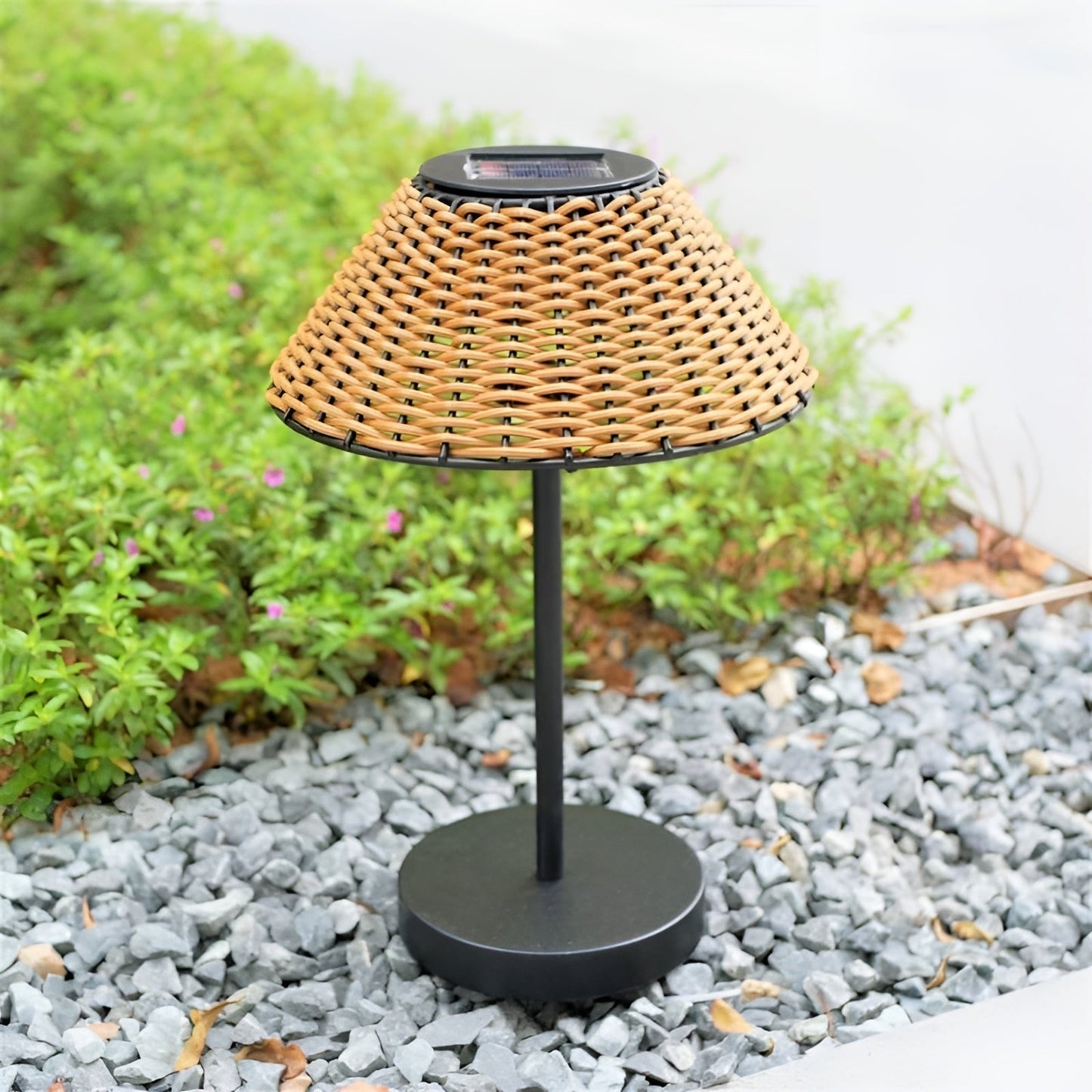 Solar-Powered Woven Table Lamp - Weatherproof Outdoor Lighting