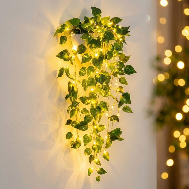 Artificial Ivy Garland with LED Lights - Flexible Faux Hanging Vines for Indoor and Outdoor Decor