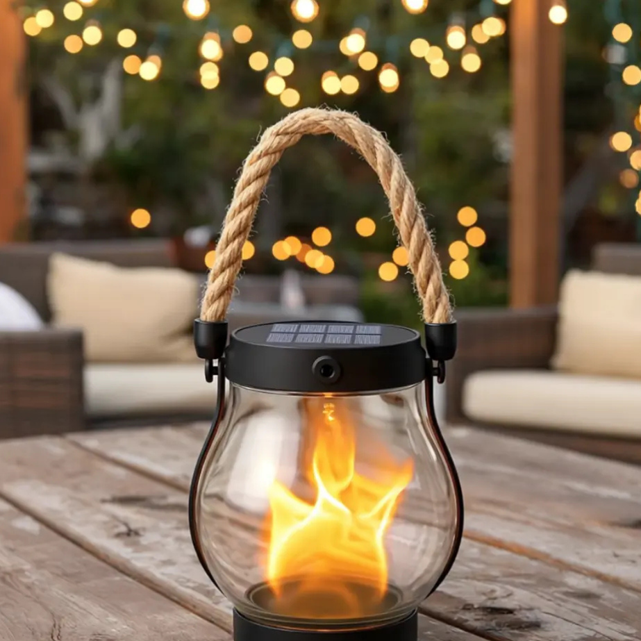 Solar Lantern with Realistic Flickering Flame Effect for Outdoor Use