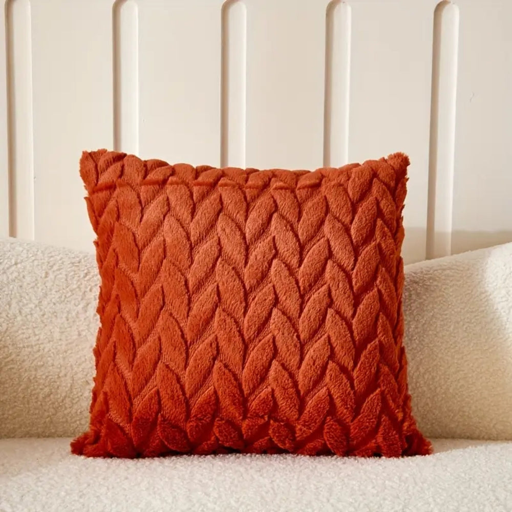 Geo Leaves Embroidered Microfiber Cushion Cover