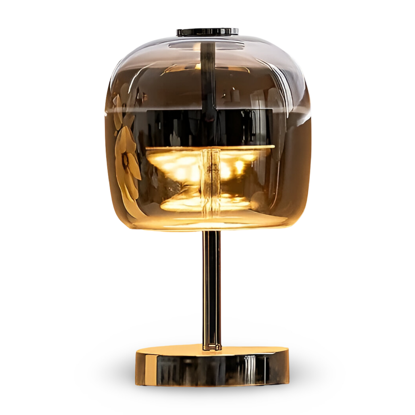 Smoky Grey Glass Table Lamp with USB Power and Dimmable LED Light