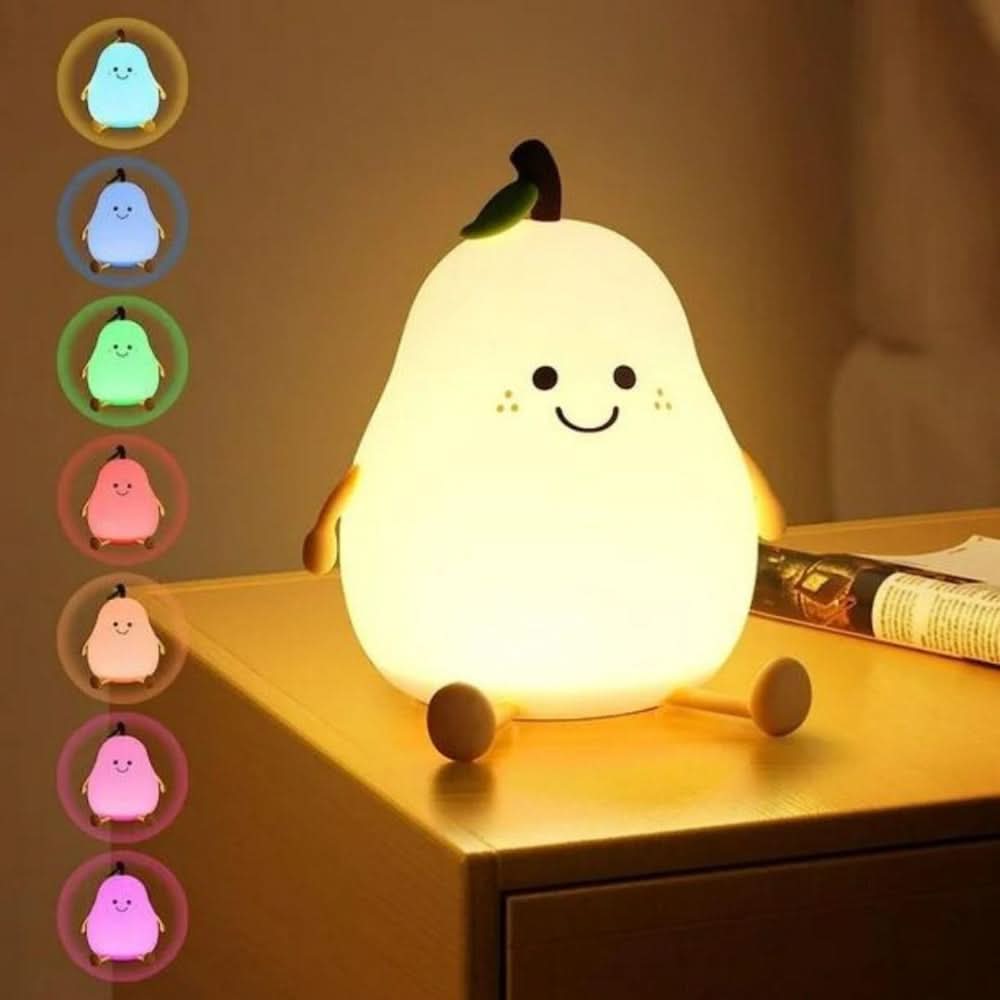 Rechargeable Silicone Night Light for Kids - Color Changing Pear Design