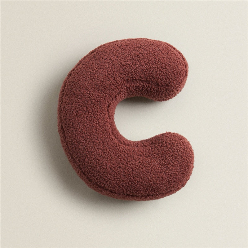 Alphabet Letter Fleece Pillow in Chestnut Brown and Cream