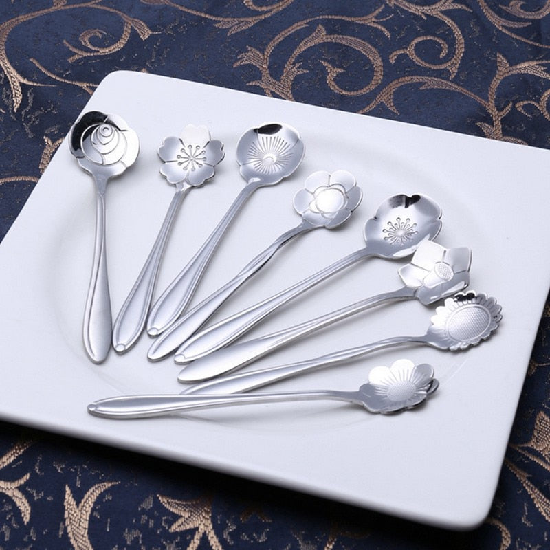 Stainless Steel Floral Teaspoon Set - 8 Piece