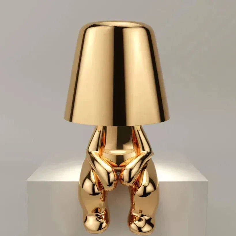 Golden Man LED Table Lamp with Adjustable Brightness and USB Rechargeable Design