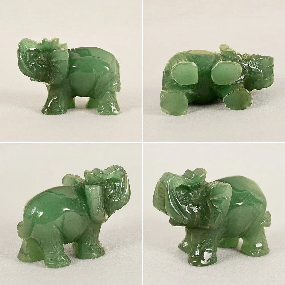 Green Aventurine Jade Elephant Statue for Feng Shui Decor