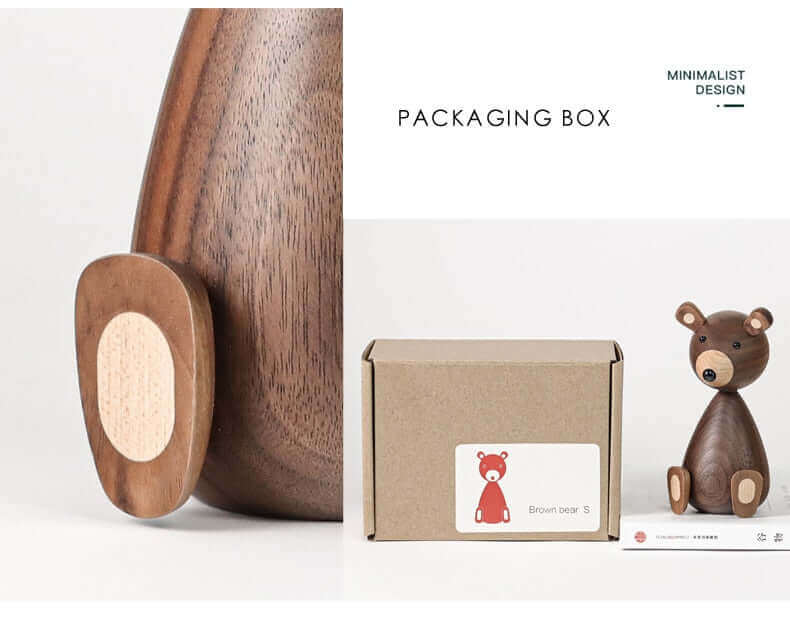 Danish Wooden Brown Bear Family Ornaments in Walnut and Beech
