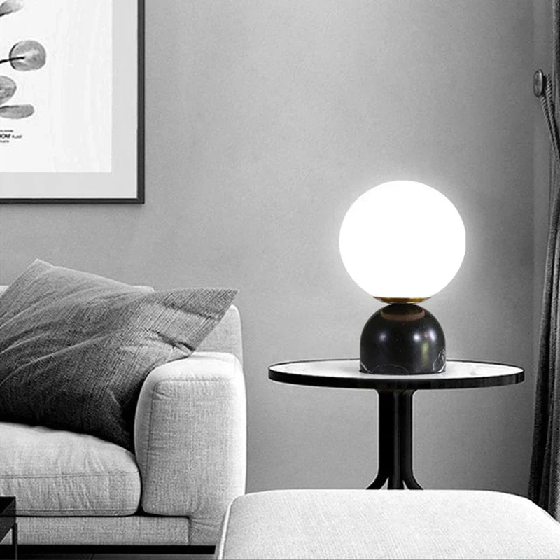 Modern Marble Table Lamp with Round Glass Shade