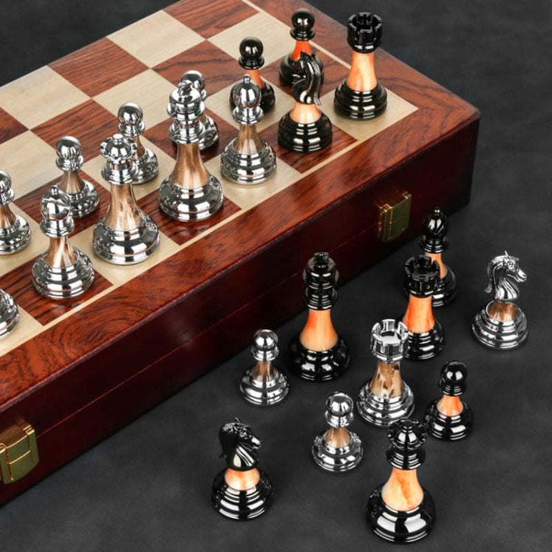 Luxurious Metal Chess Set with 45 cm Wooden Board