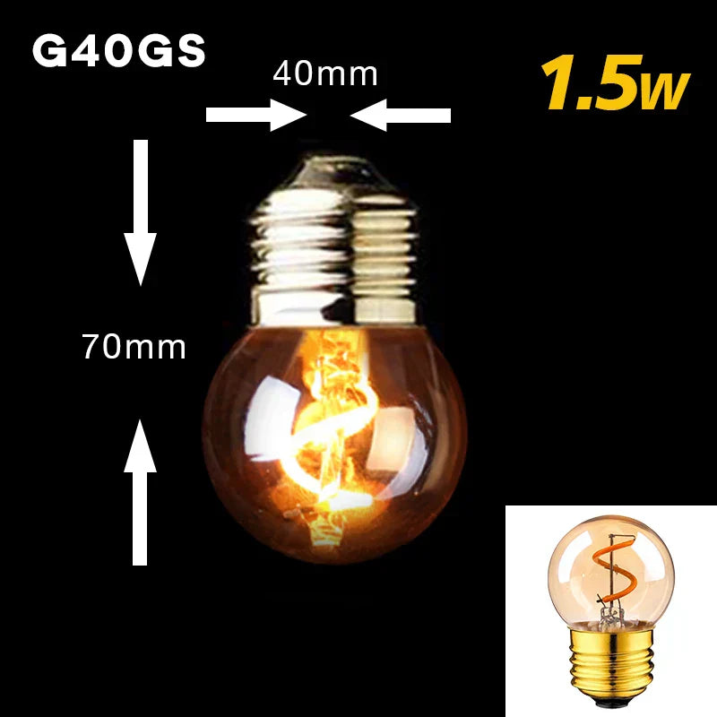 Dimmable Vintage LED Edison Bulb with Gold Spiral Filament E27 Base 2200K
