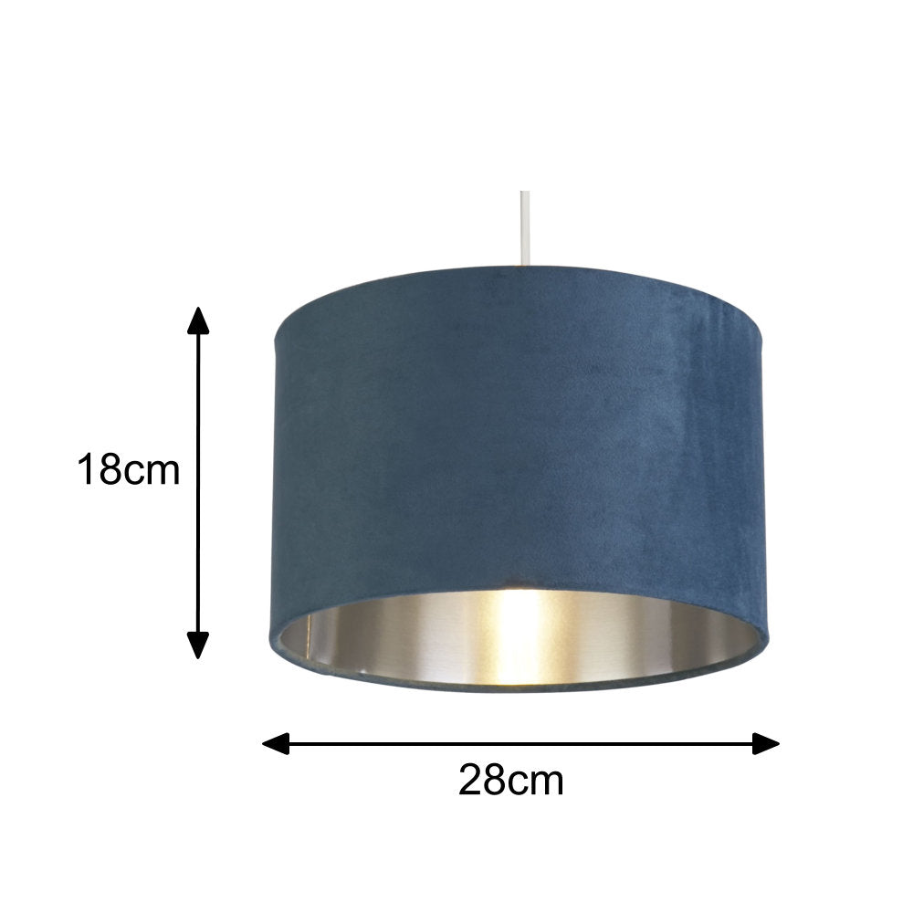Teal Blue Velvet Drum Lampshade with Silver Lining 11 Inch