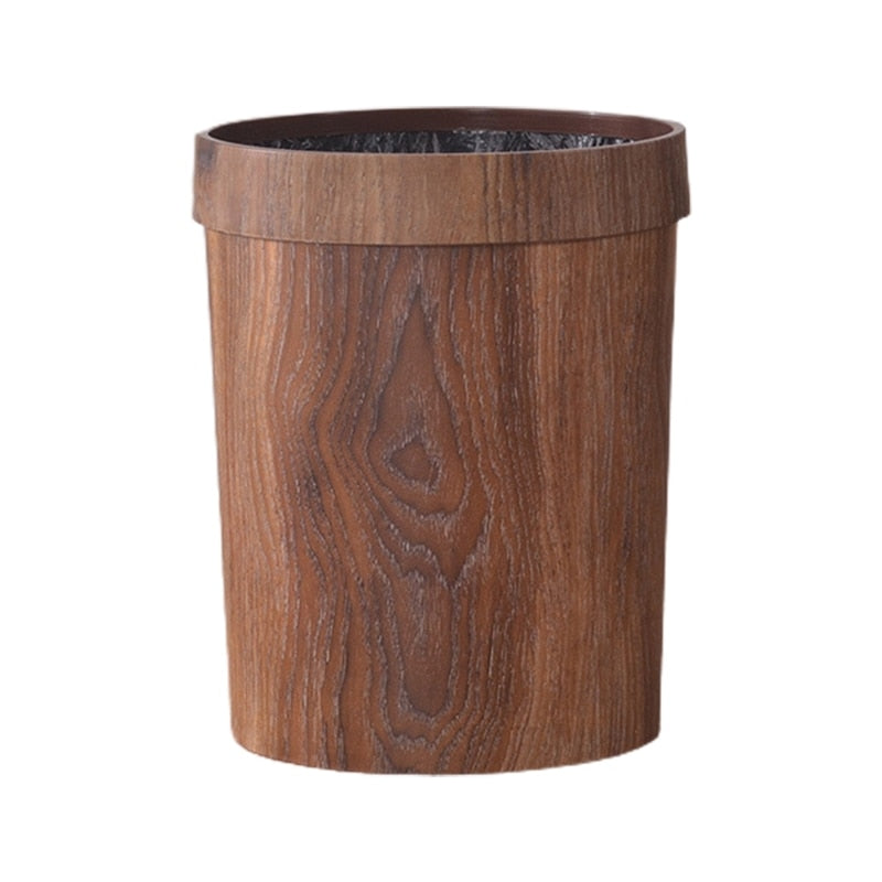 Retro Wood Grain Trash Can - 8L Durable Plastic Waste Bin