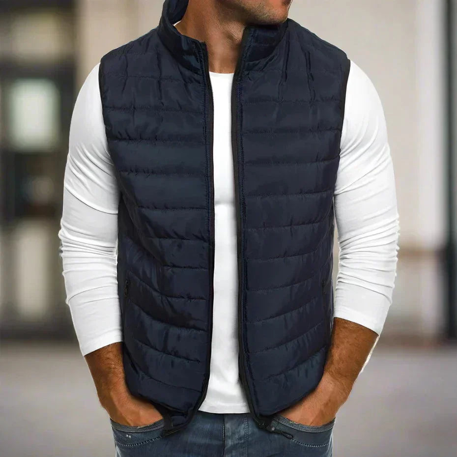 Men's Lightweight Quilted Vest with Stand-Up Collar