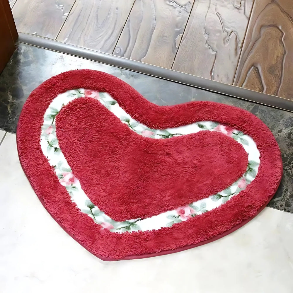 Heart-Shaped Floral Tufted Bath Mat with Non-Slip Base