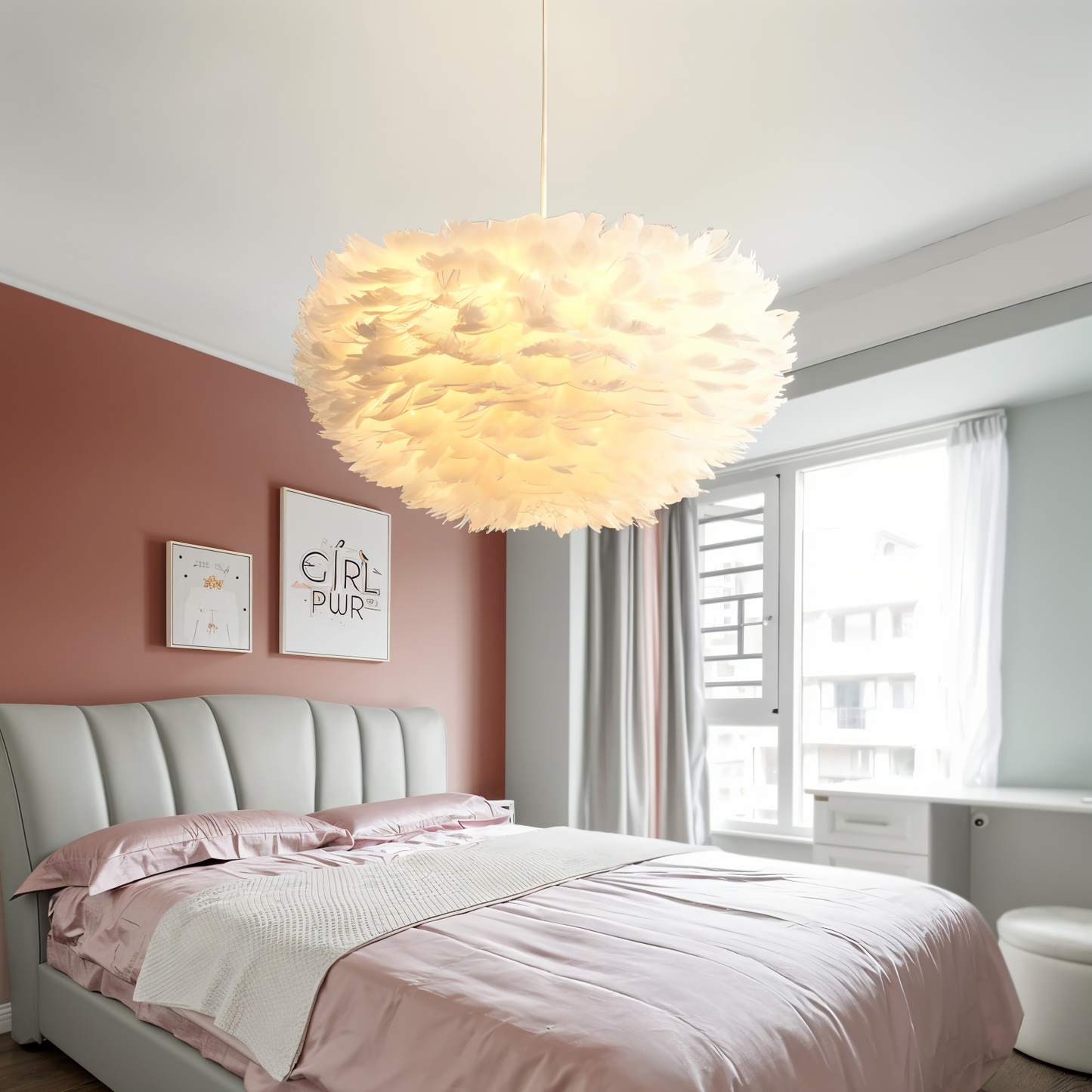 Handmade Adjustable Feather Pendant Light Chandelier