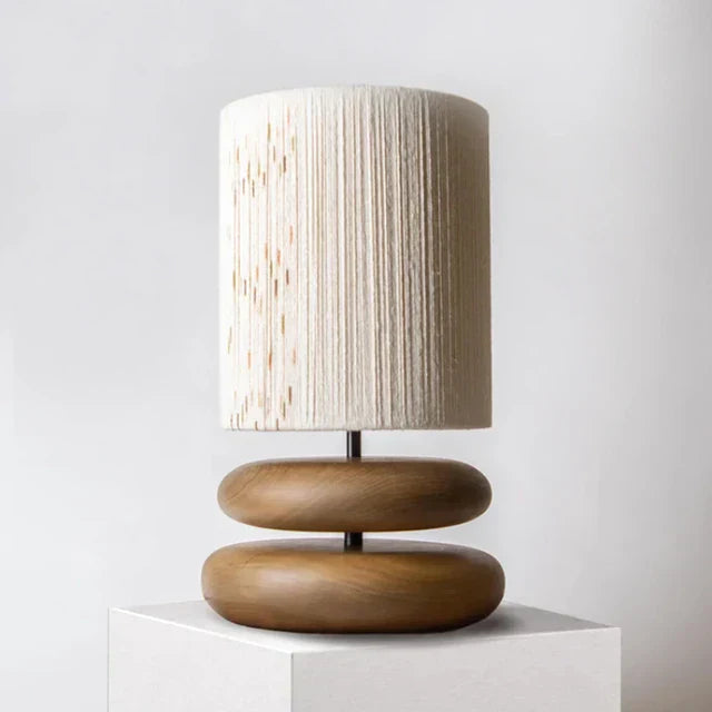 Rustic Walnut Wood Table Lamp with Linen Shade