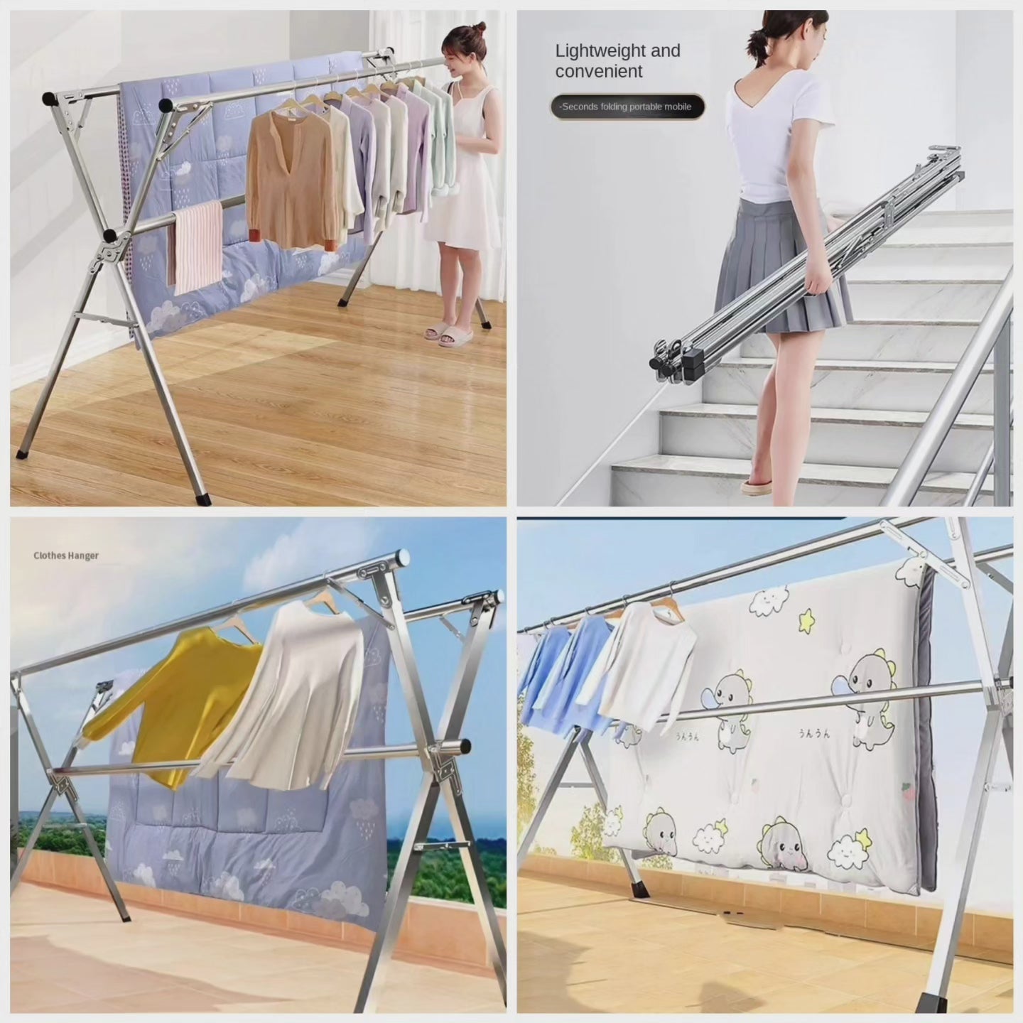 Stainless Steel Foldable Clothes Rack for Indoor and Balcony Use