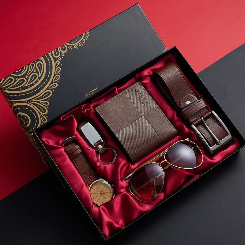 Men's Luxury Gift Set with Watch, Wallet, Belt, Pen, Keychain, and Glasses
